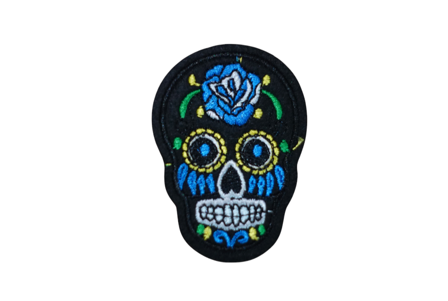 Black And Blue Skull Iron On Patch
