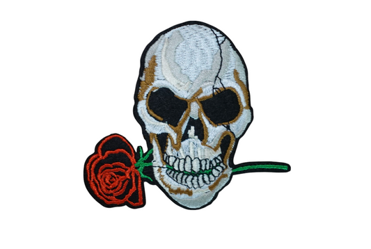 Skull And Rose Iron On Patch
