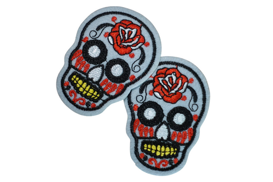 White And Red Skull Iron On Patch