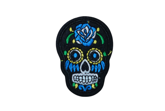 Black And Blue Skull Iron On Patch