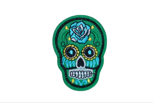 Green And Blue Skull Iron On Patch